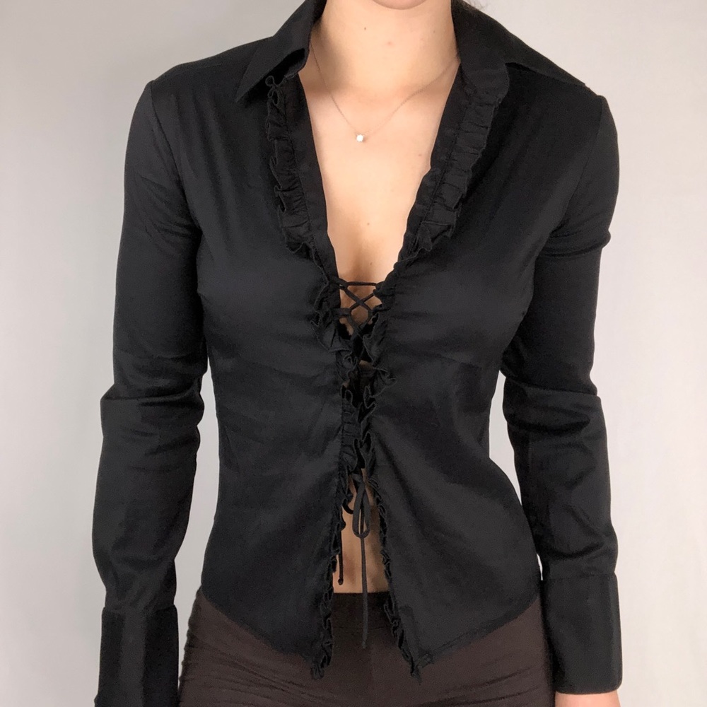 Trina Turk Cinched Ruffle Long Sleeve Blouse small
